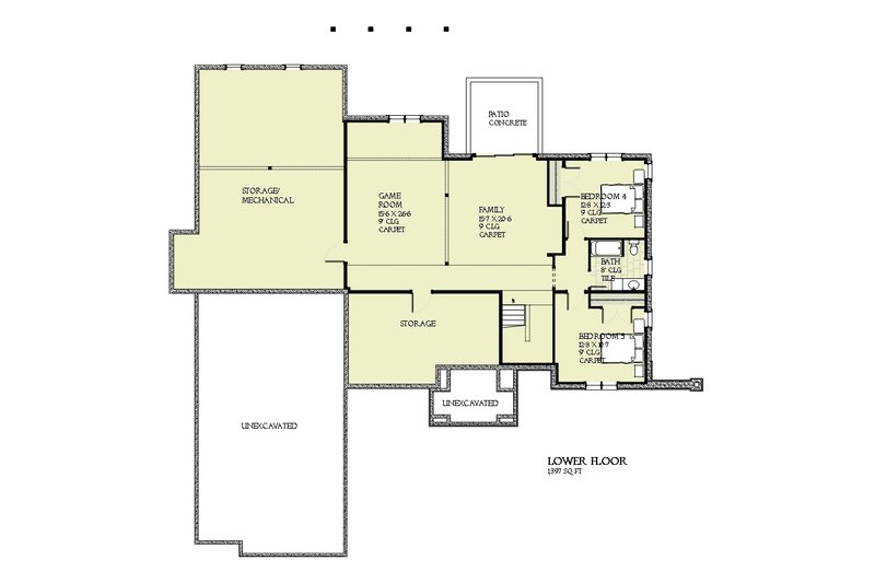 Architectural House Design - Floor Plan - Lower Floor for Tudor House Plan #901-119 - 5 bed, 3.5 bath