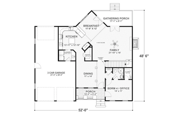 Floor Plan - Main Floor for Craftsman House Plan #56-702 - 4 bed, 3 bath