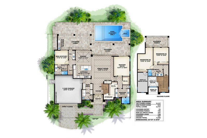 Architectural House Design - Floor Plan - Main Floor for Beach House Plan #27-498 - 4 bed, 3.5 bath