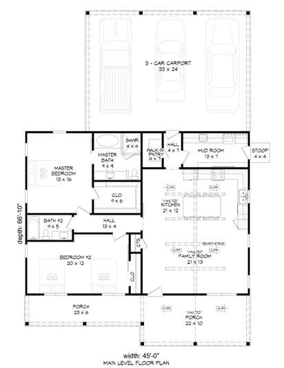 Country Style House Plan - 2 Beds 2 Baths 1478 Sq/Ft Plan #932-424 ...