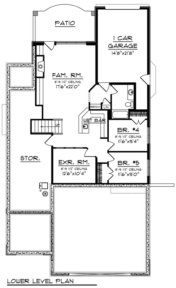 Architectural House Design - Craftsman Floor Plan - Lower Floor Plan #70-1433