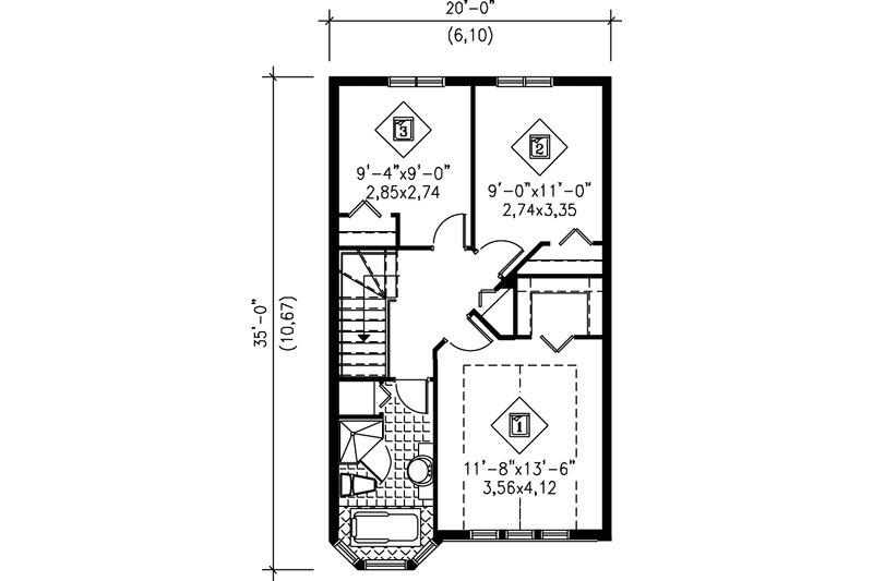 Dream House Plan - Floor Plan - Upper Floor for European House Plan #25-2034 - 3 bed, 1.5 bath
