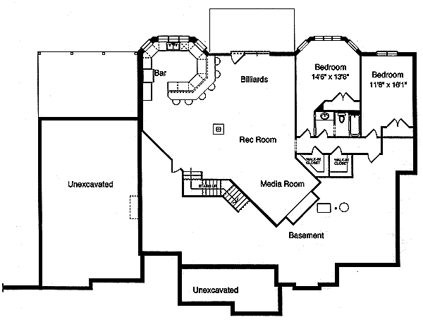 House Blueprint - Craftsman Floor Plan - Lower Floor Plan #46-114