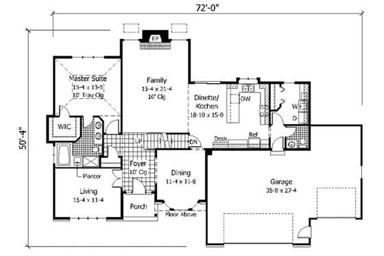 Floor Plan - Main Floor for Traditional House Plan #51-109 - 3 bed, 2.5 bath