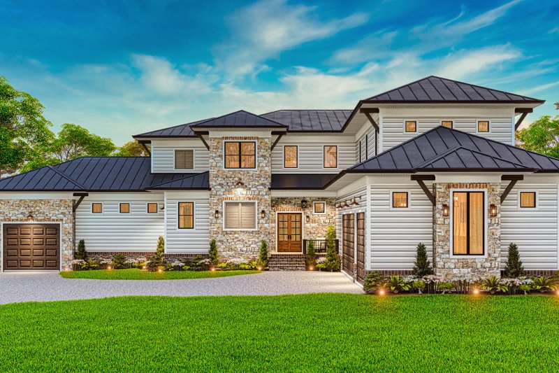 Home Plan - Exterior - Front Elevation 3 for Prairie House Plan #54-573 - 5 bed, 5.5 bath