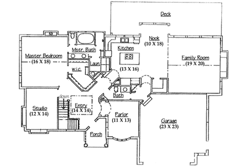 Dream House Plan - Floor Plan - Main Floor for European House Plan #5-133 - 2 bed, 1.5 bath
