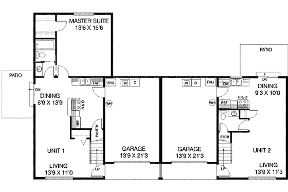Floor Plan - Main Floor for Traditional House Plan #60-485 - 3 bed, 2 bath