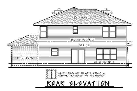 Exterior - Rear Elevation for Craftsman House Plan #20-2453 - 4 bed, 2.5 bath