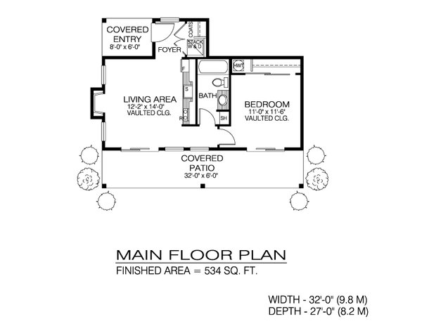 Home Plan - Floor Plan - Main Floor for Modern House Plan #1100-171 - 1 bed, 1 bath