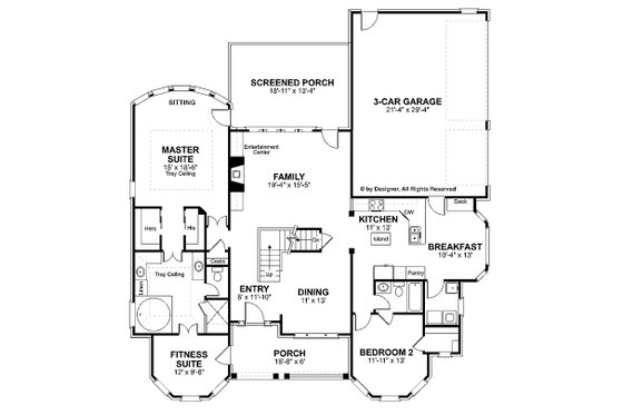 Floor Plan - Main Floor for Traditional House Plan #56-540 - 4 bed, 4 bath