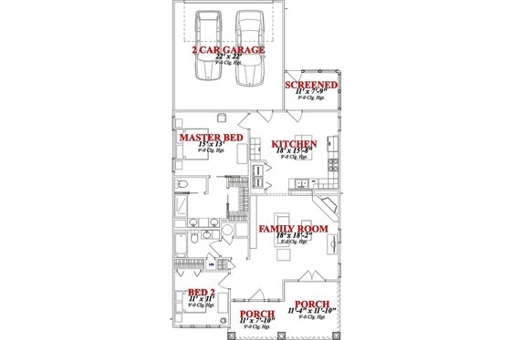 Floor Plan - Main Floor for Craftsman House Plan #63-247 - 2 bed, 2 bath