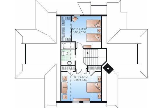 Floor Plan - Upper Floor for Country House Plan #23-849 - 3 bed, 2 bath