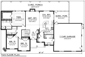 Floor Plan - Main Floor for Ranch House Plan #70-1191 - 3 bed, 2.5 bath