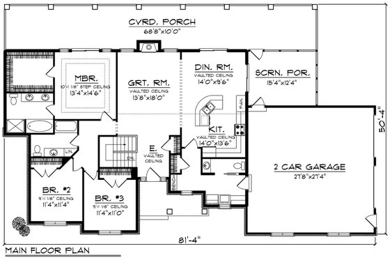 Floor Plan - Main Floor for Ranch House Plan #70-1191 - 3 bed, 2.5 bath