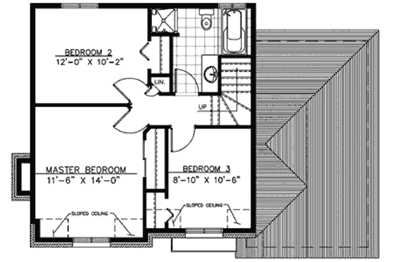 Floor Plan - Upper Floor for European House Plan #138-284 - 3 bed, 1.5 bath