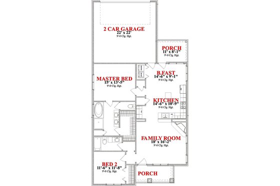 Floor Plan - Main Floor for Bungalow House Plan #63-248 - 2 bed, 2 bath