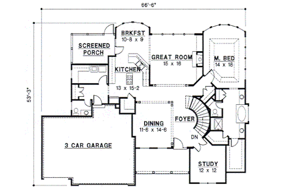 Floor Plan - Main Floor for Mediterranean House Plan #67-357 - 3 bed, 2.5 bath