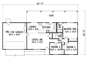 Floor Plan - Main Floor for Adobe / Southwestern House Plan #1-1054 - 3 bed, 2 bath
