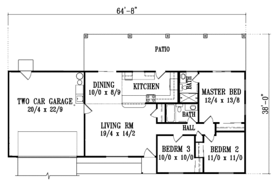Floor Plan - Main Floor for Adobe / Southwestern House Plan #1-1054 - 3 bed, 2 bath