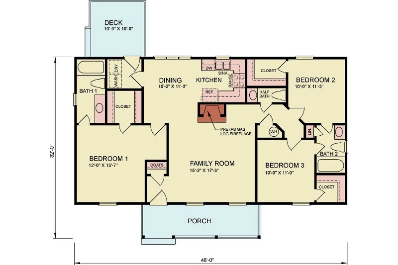 House Blueprint - Floor Plan - Main Floor for Traditional House Plan #54-618 - 3 bed, 2 bath