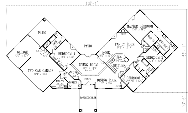 Adobe / Southwestern Floor Plan - Main Floor Plan #1-667