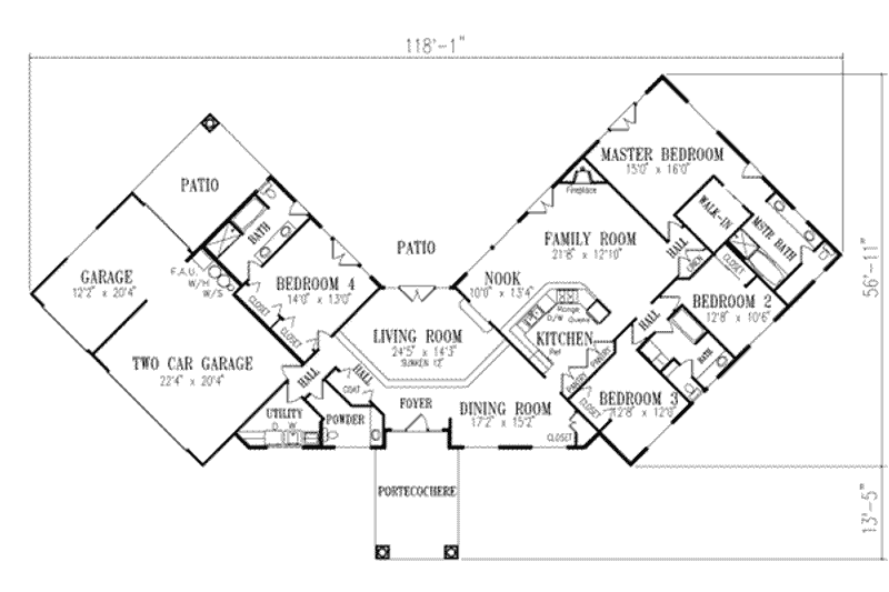Dream House Plan - Floor Plan - Main Floor for Adobe / Southwestern House Plan #1-667 - 4 bed, 3.5 bath