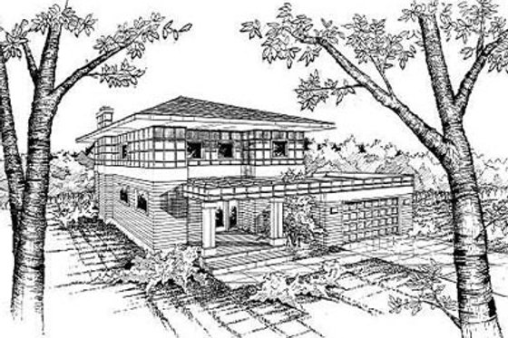 Exterior - Front Elevation for Prairie House Plan #50-213 - 3 bed, 2.5 bath