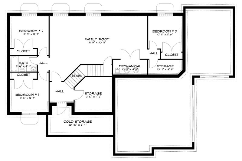 Home Plan - Floor Plan - Lower Floor for Craftsman House Plan #1060-134 - 4 bed, 2.5 bath