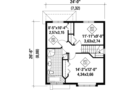 Floor Plan - Upper Floor for Contemporary House Plan #25-4583 - 3 bed, 1 bath