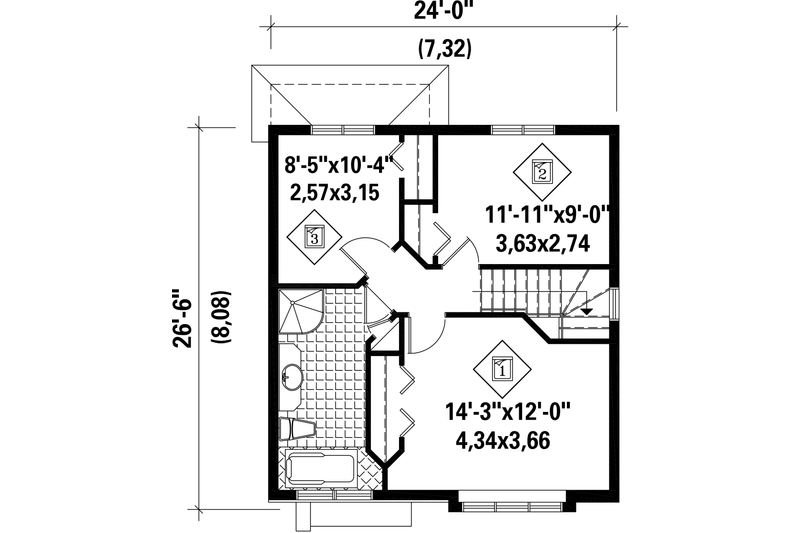 House Blueprint - Floor Plan - Upper Floor for Contemporary House Plan #25-4583 - 3 bed, 1 bath