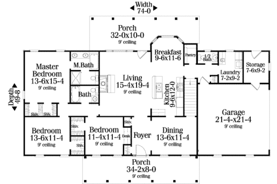 Floor Plan - Main Floor for Country House Plan #406-134 - 3 bed, 2.5 bath