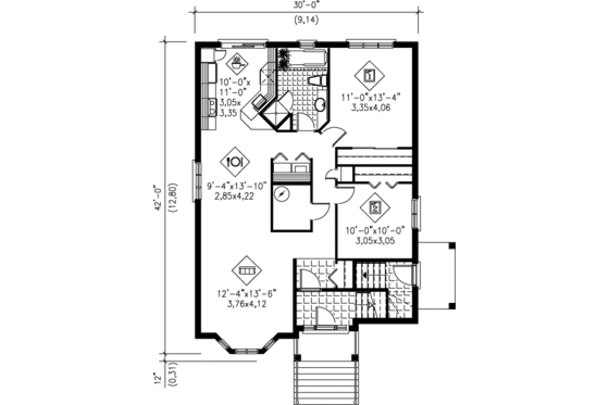 Floor Plan - Main Floor for European House Plan #25-308 - 2 bed, 1 bath