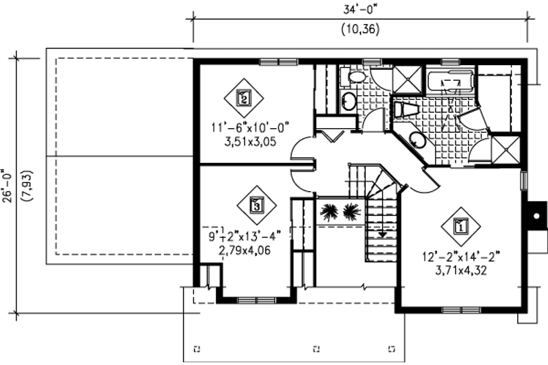 Architectural House Design - Floor Plan - Upper Floor for Victorian House Plan #25-280 - 3 bed, 2.5 bath