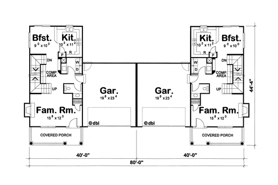 Floor Plan - Main Floor for Cottage House Plan #20-1343 - 3 bed, 2.5 bath