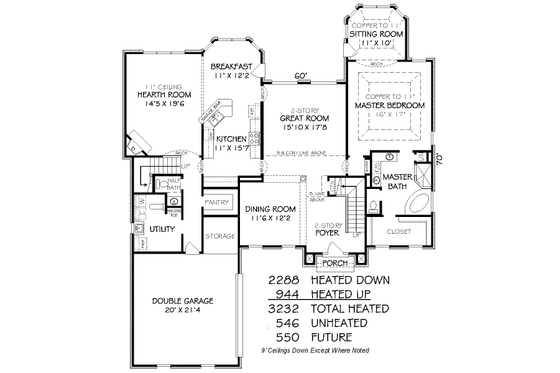 Floor Plan - Main Floor for Traditional House Plan #424-349 - 4 bed, 3.5 bath