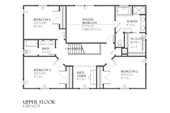 Floor Plan - Upper Floor for Colonial House Plan #901-86 - 4 bed, 2.5 bath