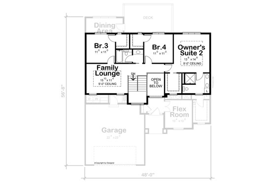 Floor Plan - Upper Floor for Contemporary House Plan #20-2429 - 4 bed, 3.5 bath