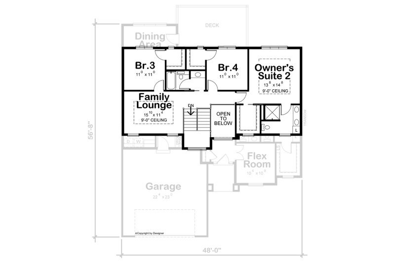 Architectural House Design - Floor Plan - Upper Floor for Contemporary House Plan #20-2429 - 4 bed, 3.5 bath