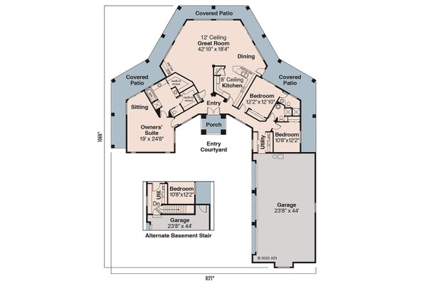 Architectural House Design - Floor Plan - Main Floor for Adobe / Southwestern House Plan #124-647 - 3 bed, 3 bath