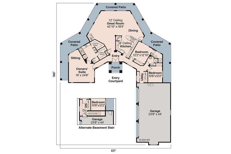 Architectural House Design - Floor Plan - Main Floor for Adobe / Southwestern House Plan #124-647 - 3 bed, 3 bath
