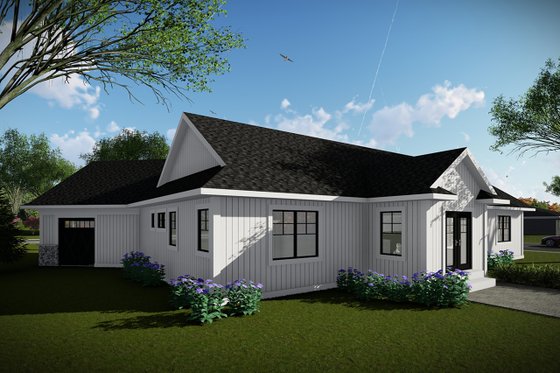 Exterior - Rear Elevation for Ranch House Plan #70-1480 - 3 bed, 2.5 bath