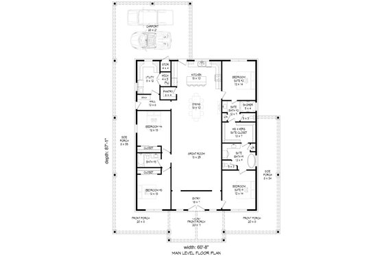 Floor Plan - Main Floor for Country House Plan #932-1128 - 4 bed, 3 bath