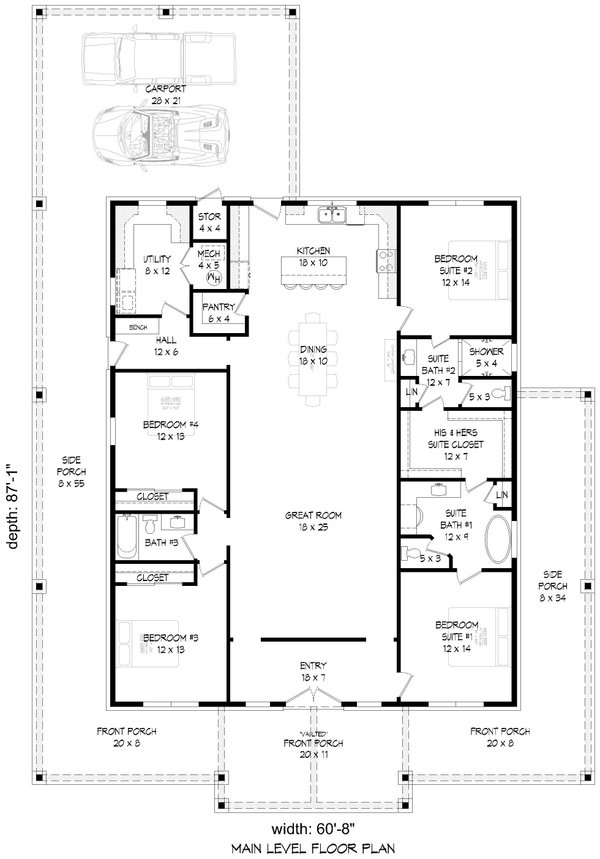 Country Floor Plan - Main Floor Plan #932-1128