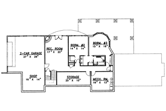 Floor Plan - Lower Floor for European House Plan #117-447 - 3 bed, 4 bath