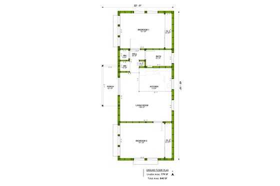 Floor Plan - Main Floor for Ranch House Plan #1106-100 - 2 bed, 1 bath