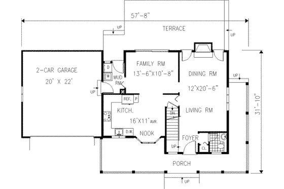 Floor Plan - Main Floor for Farmhouse House Plan #3-123 - 3 bed, 2.5 bath