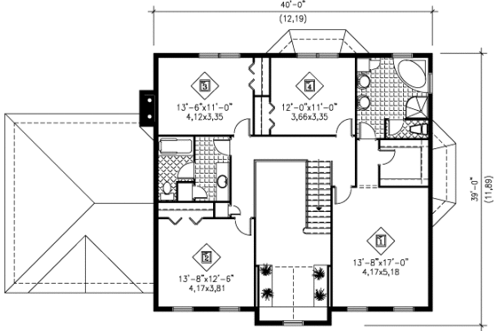 Floor Plan - Upper Floor for Colonial House Plan #25-275 - 4 bed, 2.5 bath