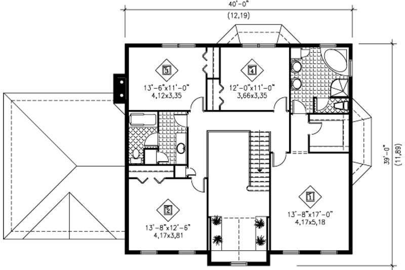Dream House Plan - Floor Plan - Upper Floor for Colonial House Plan #25-275 - 4 bed, 2.5 bath
