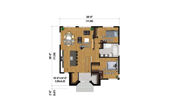 Floor Plan - Main Floor for Farmhouse House Plan #25-4956 - 2 bed, 1 bath