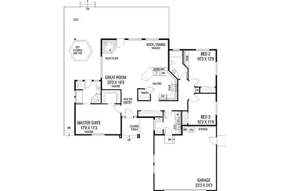 Floor Plan - Main Floor for Ranch House Plan #60-574 - 3 bed, 2.5 bath